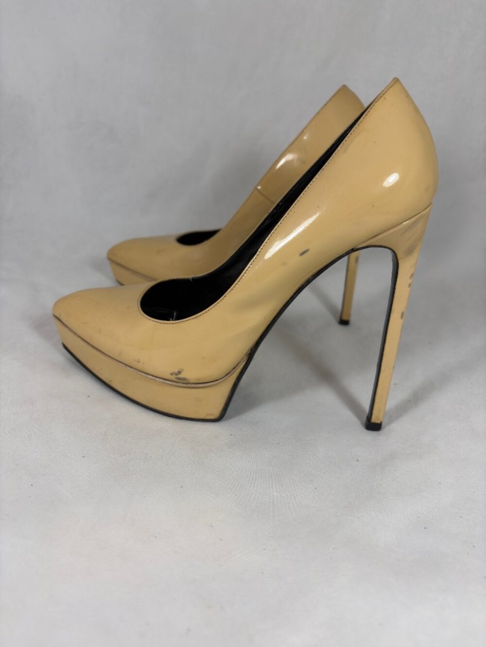 Saint Laurent Janis 105 Patent Leather Platform Pumps Nude REPAIR DYE PROJECT - Picture 10 of 13